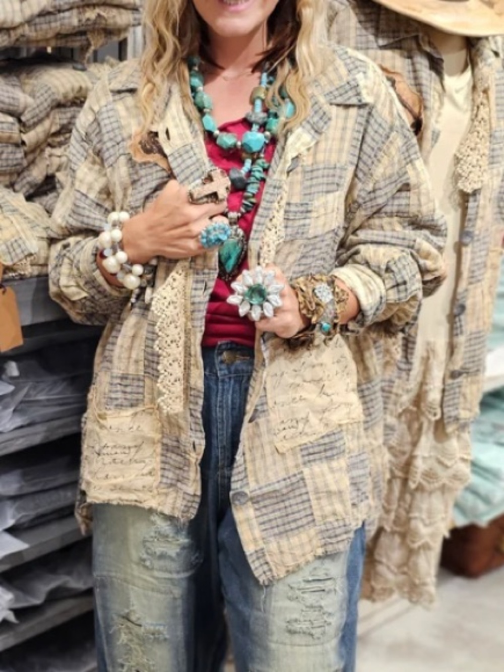 Patchwork Jacket in Beige & Cream